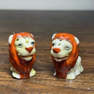 1930s Luster Porcelain Lion 1.5” Salt and Pepper Shaker Set Miniature Pre WW2